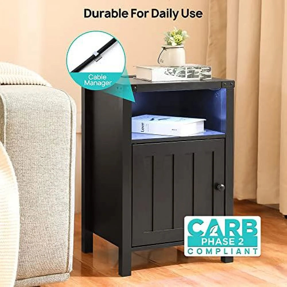 Nightstand with LED Lights and Charging Station Grey J583959