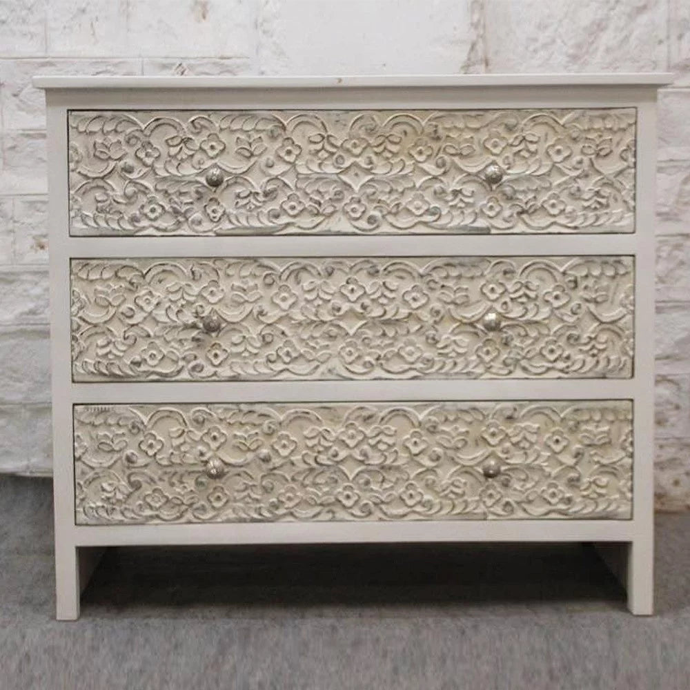 Handcarved Mango Wood 3 Drawer Dresser J867