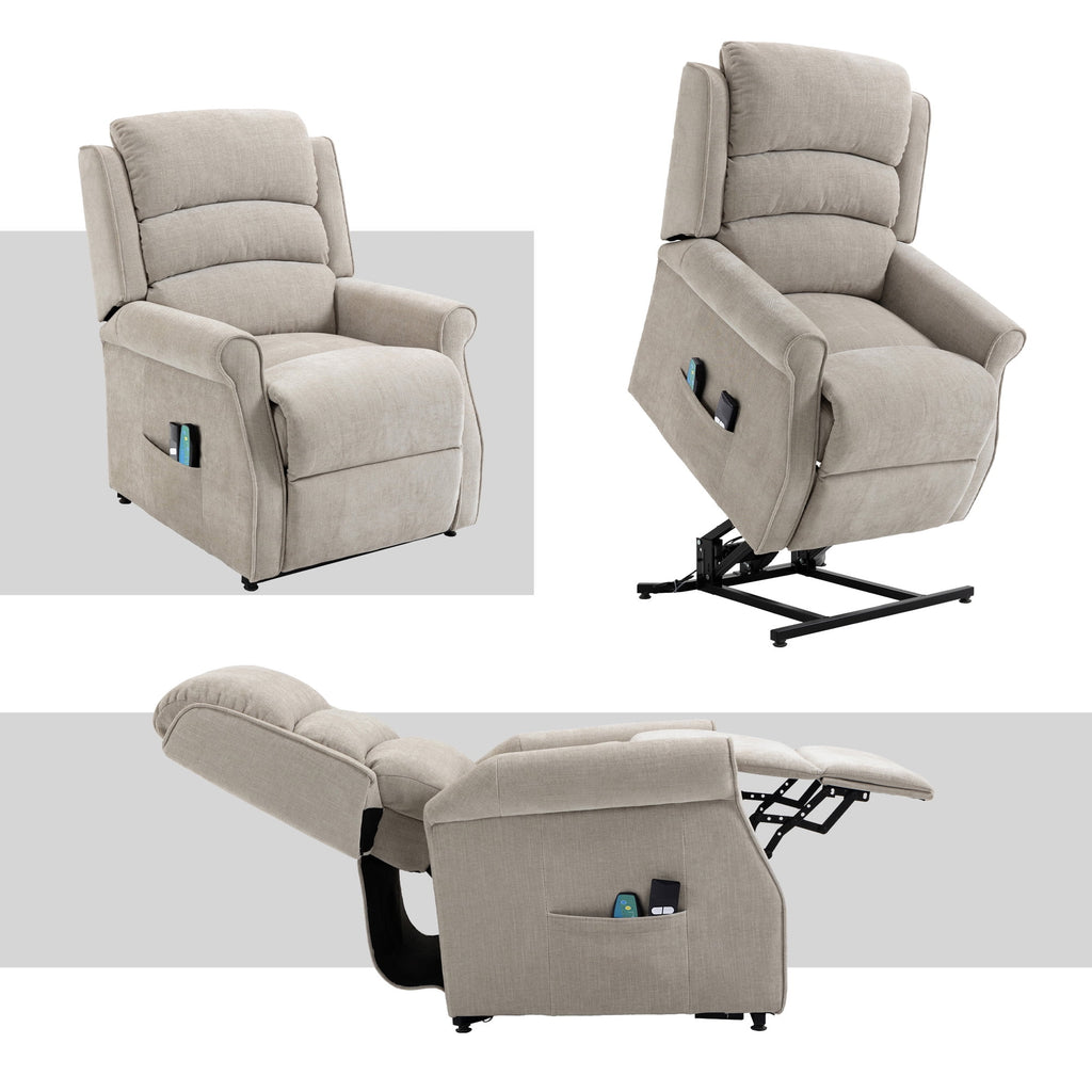 Beige Chenille Knit Power Lift Recliner Chair S822092