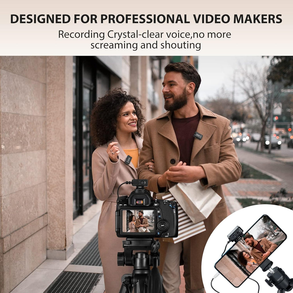 Wireless Lavalier Microphone with Charging Case, 2.4G Compact Dual-Channel Lapel Mic System X706520