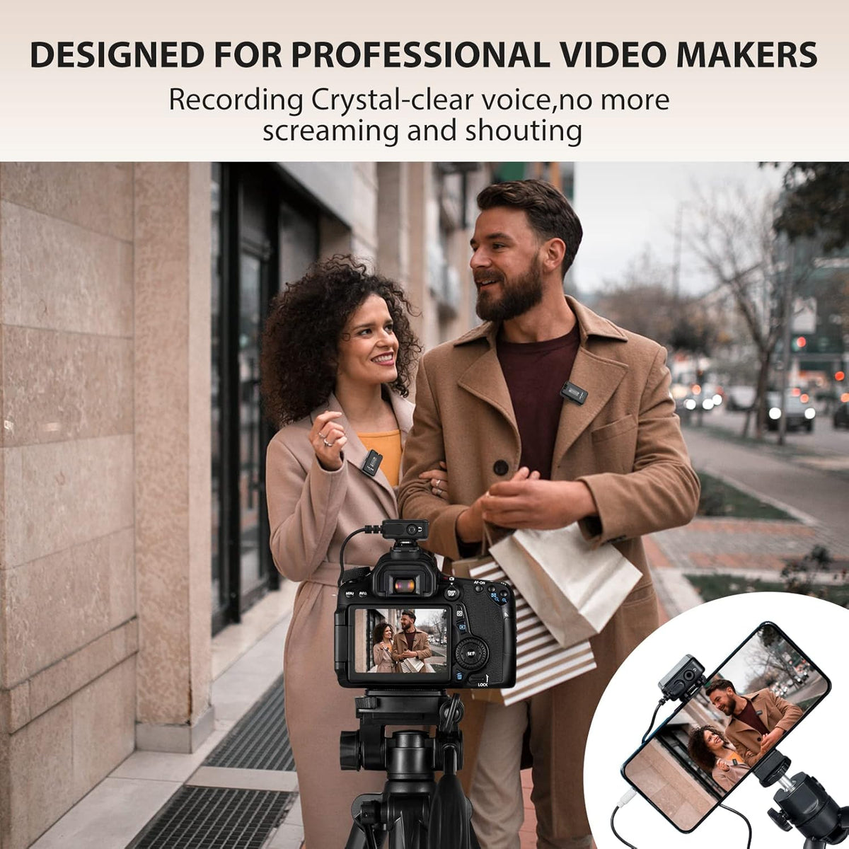 Wireless Lavalier Microphone with Charging Case, 2.4G Compact Dual-Channel Lapel Mic System X706520