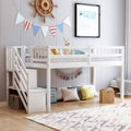 Twin Wood Loft Bed with Storage Staircase and Guard Rail H95246