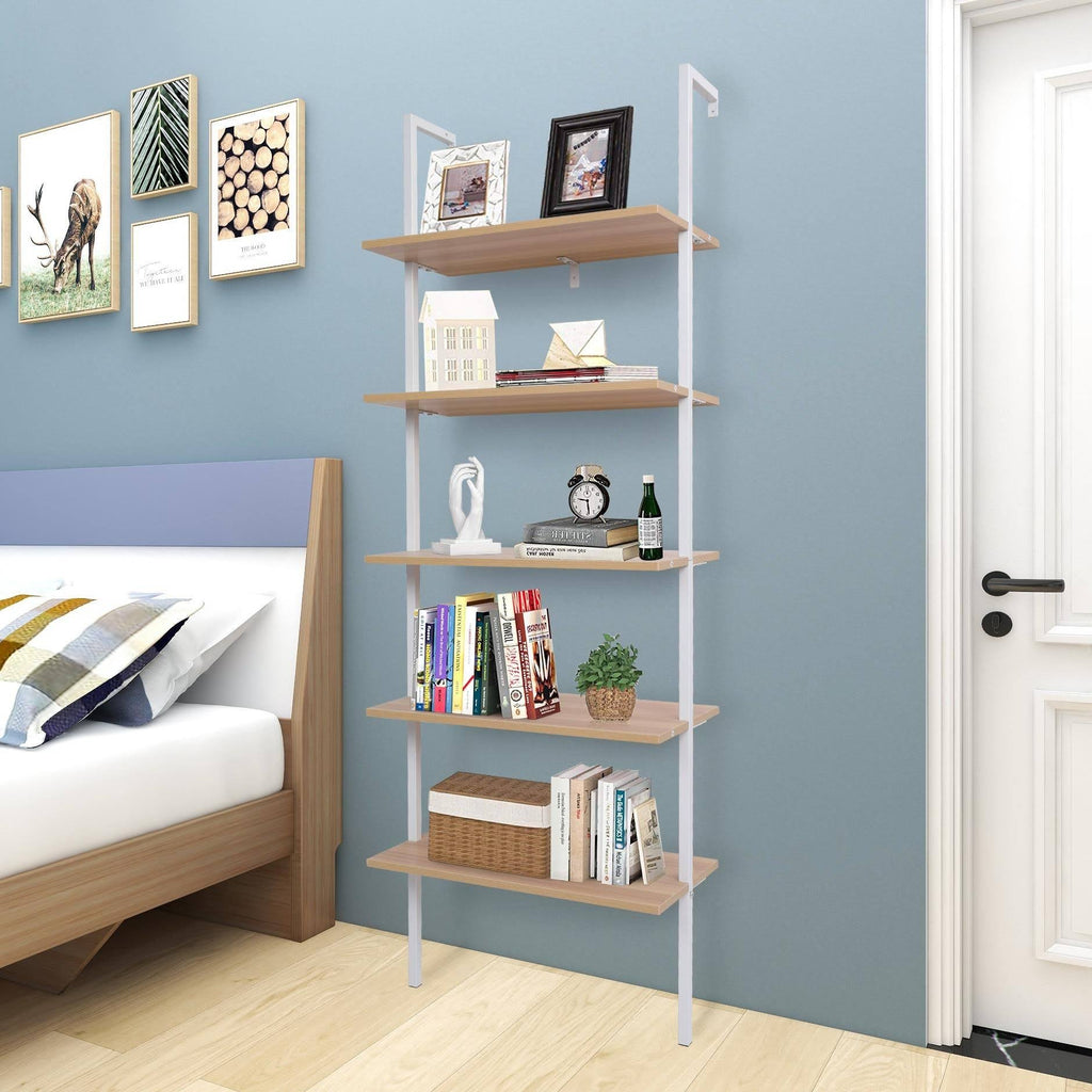 5-Tier Wood Ladder Bookcase with Metal Frame S10238