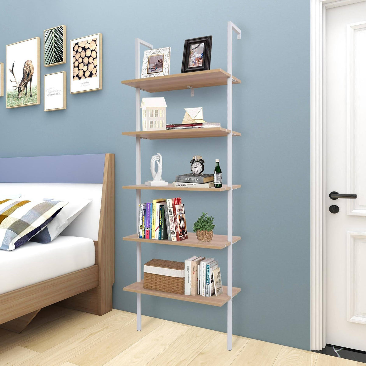 5-Tier Wood Ladder Bookcase with Metal Frame S10238