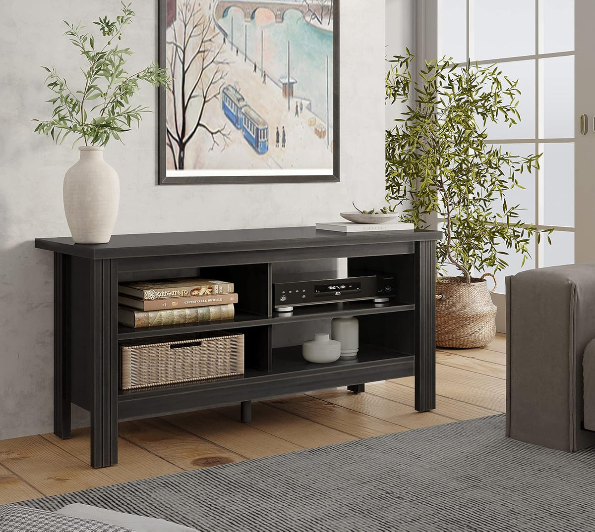 Black 75 Inch Fireplace TV Stand with Storage B986