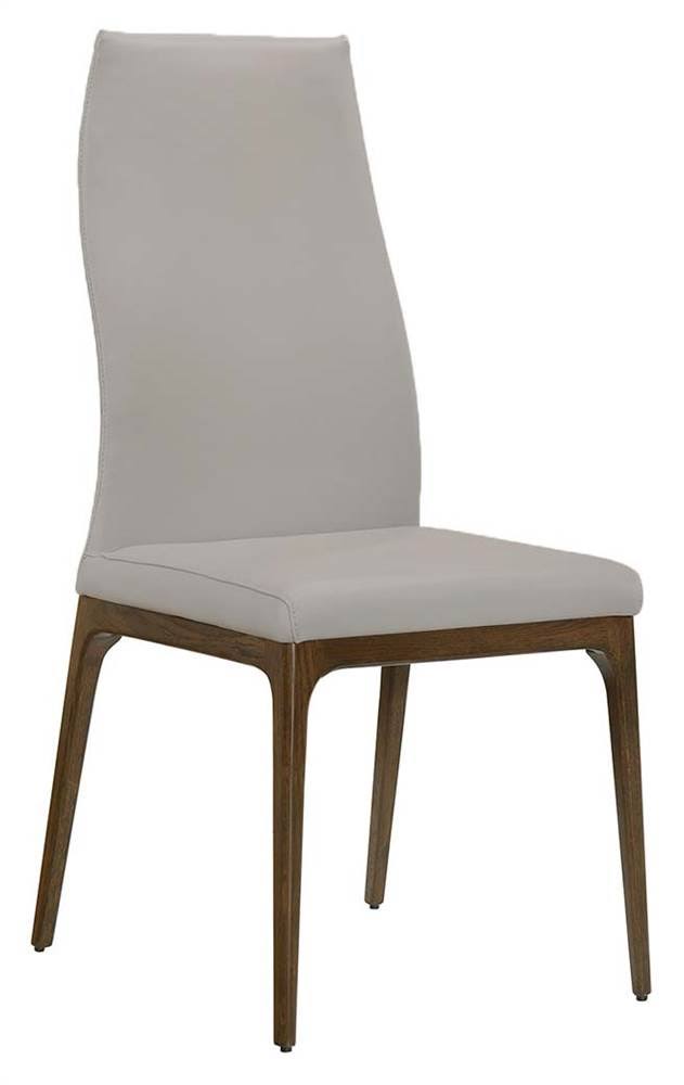 Light Gray Leather Dining Chair with Walnut Wood Legs B227053