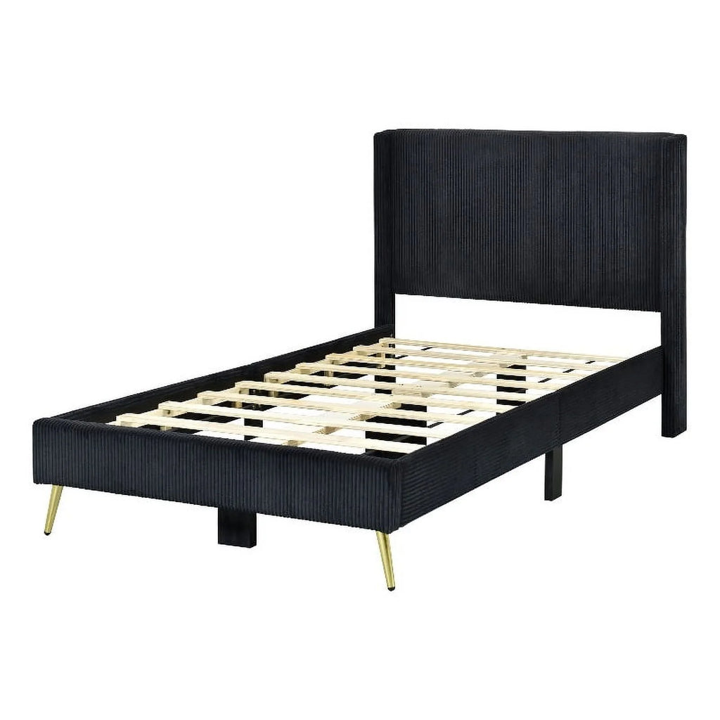 Solid Wood & Velvet Twin Size Platform Bed in Black O71867