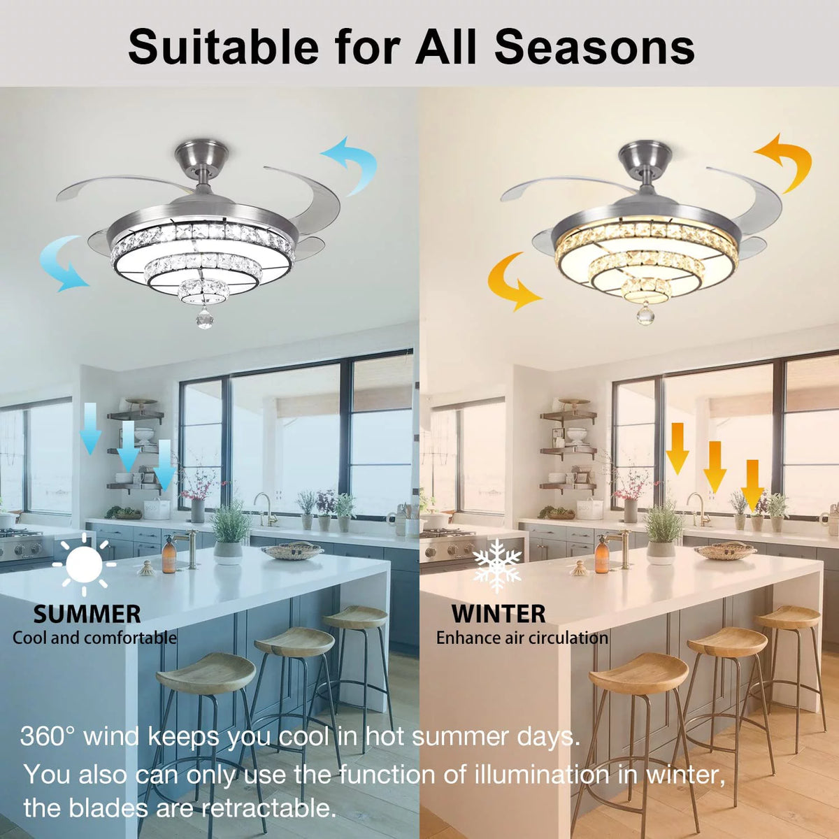Crystal Ceiling Fan with Light and Remote, 3-Blade K966647