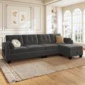 Black Velvet L Shaped Sectional Couch with Reversible Chaises and Storage Ottoman M5603