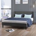 Full Upholstered Wingback Platform Bed Frame with Headboard Dark Grey C8920