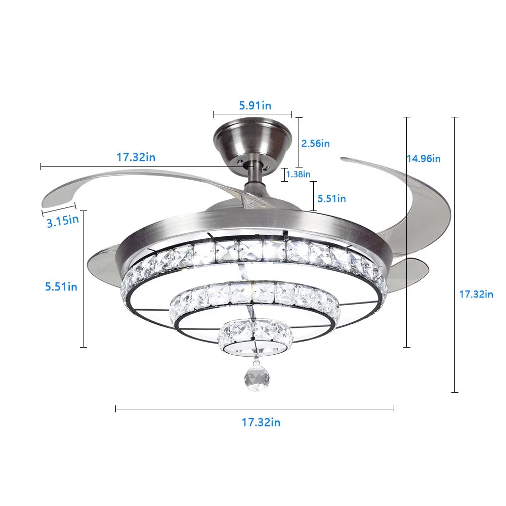 Crystal Ceiling Fan with Light and Remote, 3-Blade K966647