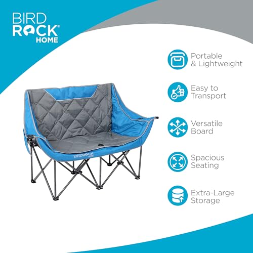 Double Camping Chair with Cup Holders, Blue & Grey G435919
