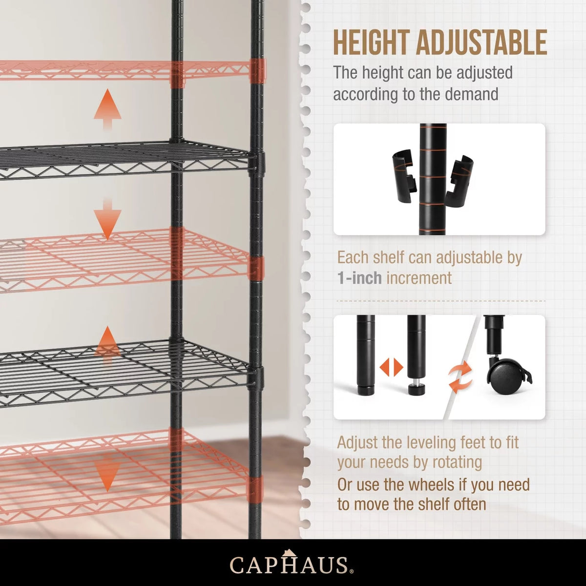 Black 4-Tier Adjustable Metal Wire Shelving Unit with Wheels Z981