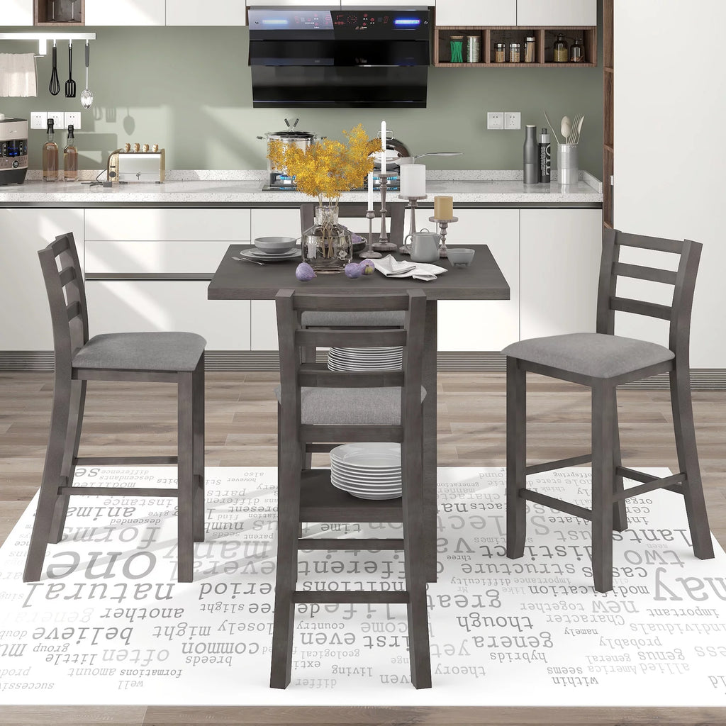 5-Piece Wooden Counter Height Dining Set with Padded Chairs C474433
