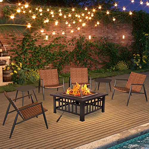 Brown 3 Pieces Wicker Patio Chairs Set with Side Table M884650