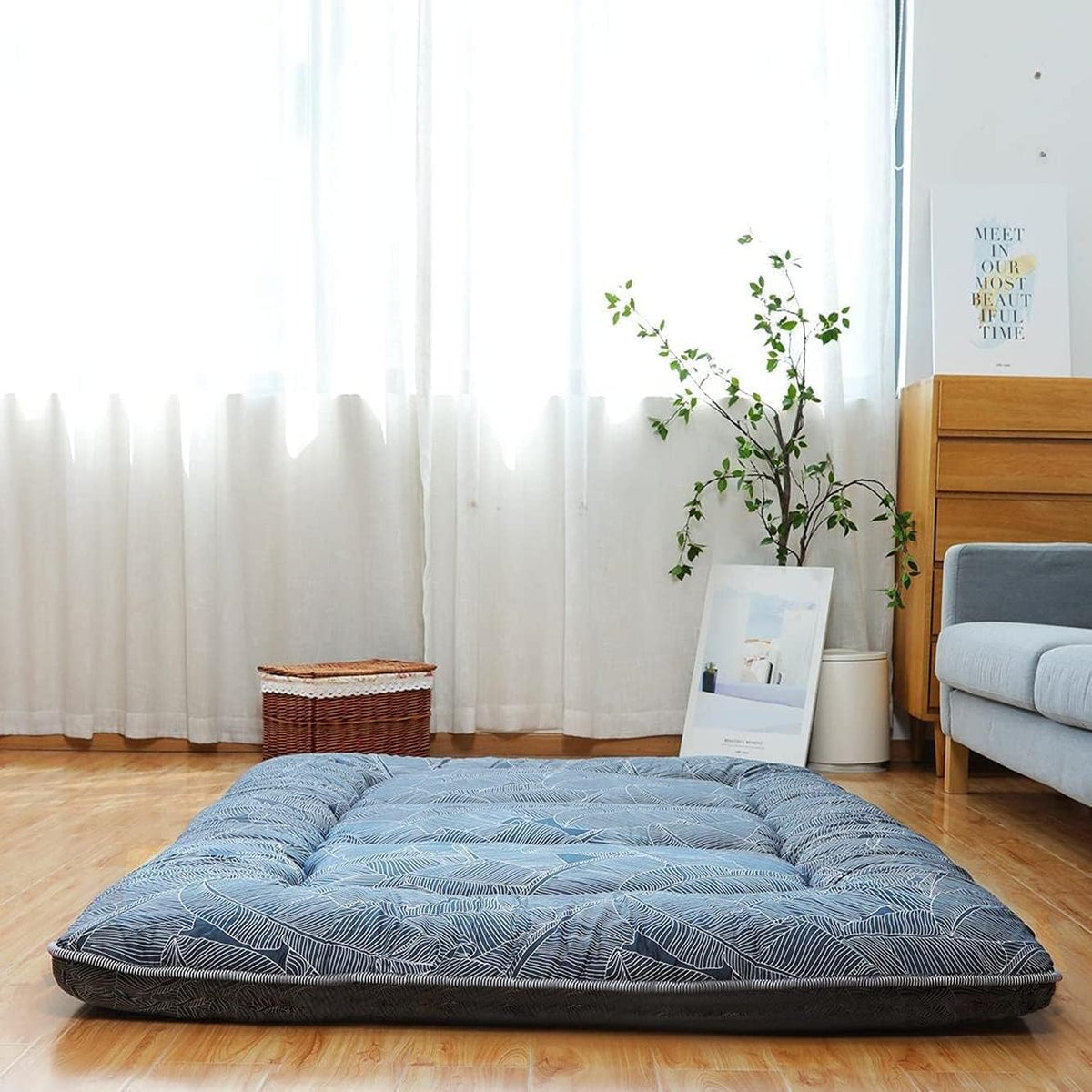 Japanese Floor Mattress Foldable Roll Up with Washable Cover K42377
