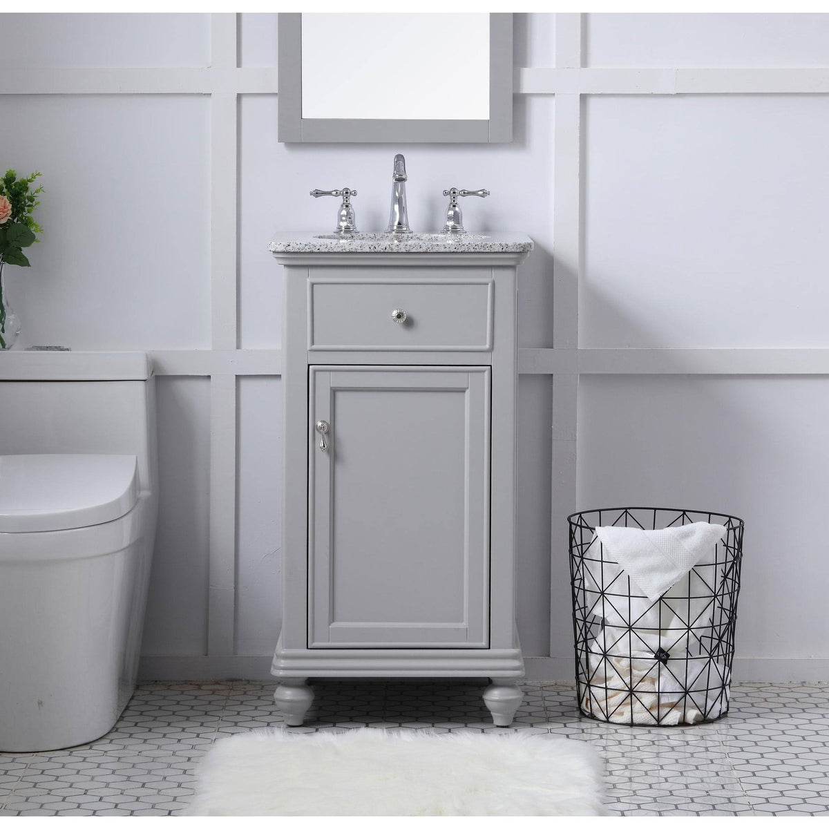 Grey 18 inch Bathroom Vanity Cabinet Set with Granite Top T2343