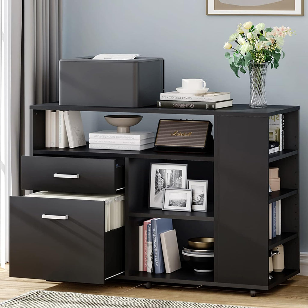 White 2 Drawer Wood File Cabinet with Shelves R37184