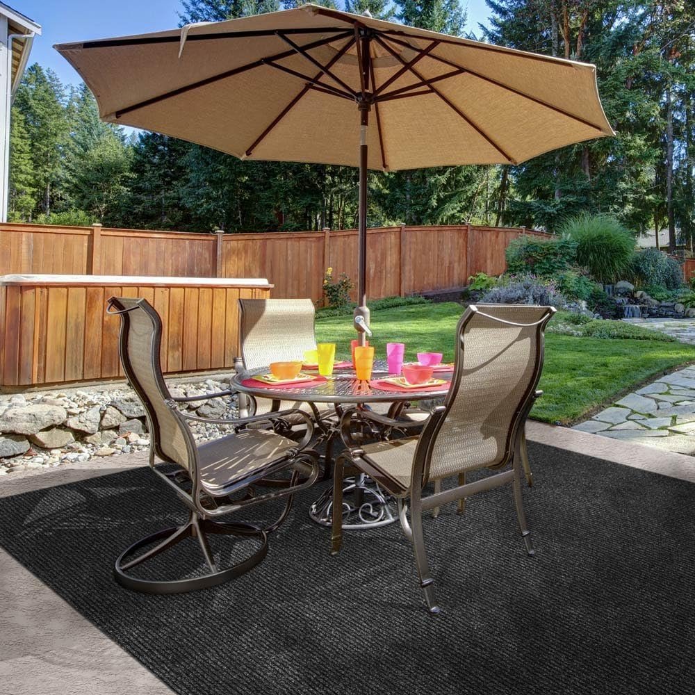 Charcoal Black Ribbed Indoor Outdoor Carpet 6 Feet X 10 Feet Q756