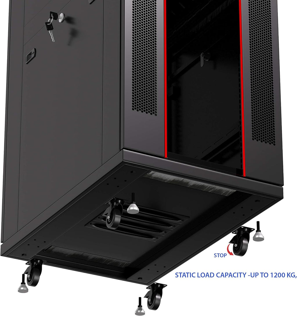 42U Locking Server Rack Cabinet on Wheels with Shelf and Cooling Fan S17255