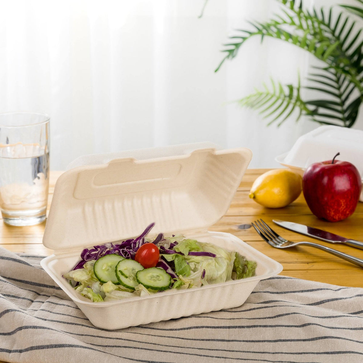 9 inch Compostable Sugarcane Clamshell Containers, 300 Pack V286