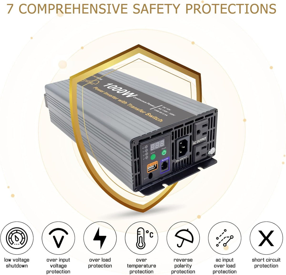 Pure Sine Wave Power Inverter 1000w with Automatic Transfer Switch Y9092