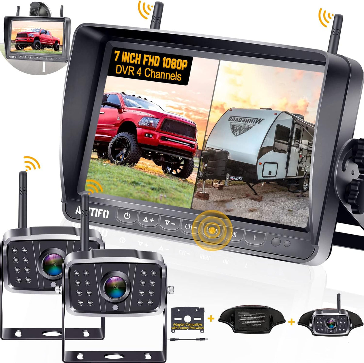 Wireless HD 1080P RV Backup Camera System 7 Inch Monitor O28055