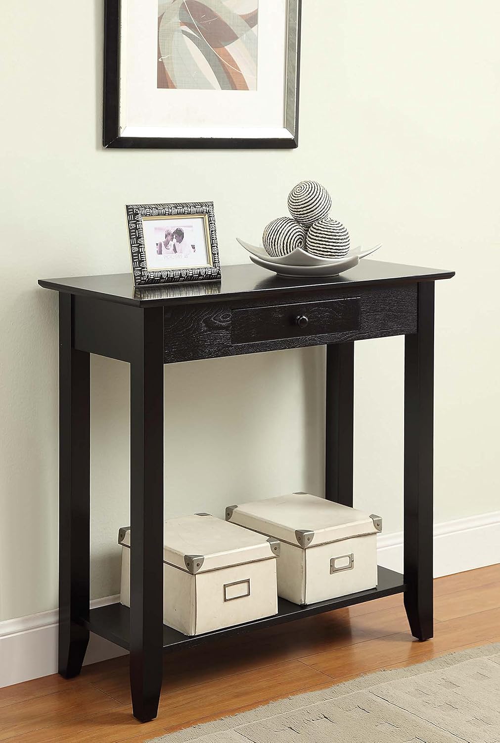Black Hall Table with Drawer and Shelf V361