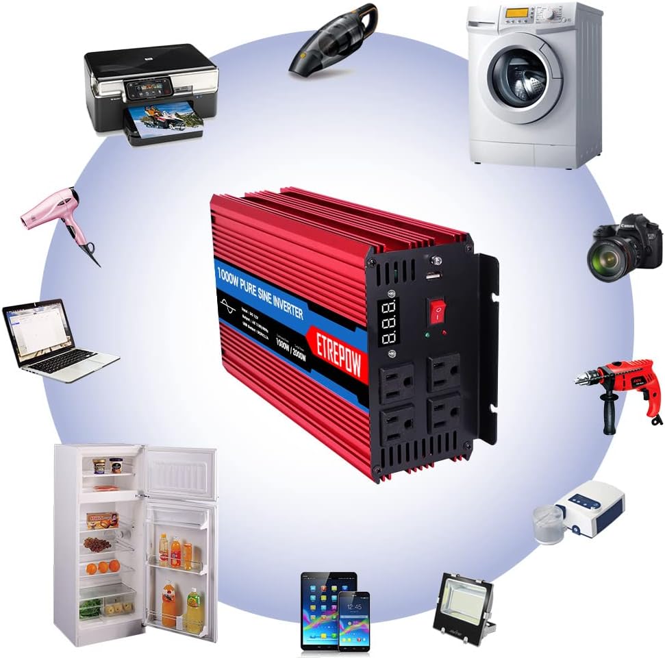 1000 Watt Pure Sine Wave Power Inverter 12V DC to 110V AC I121290