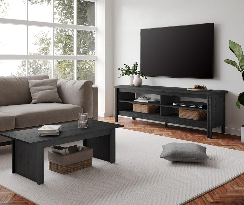 Black 75 Inch Fireplace TV Stand with Storage B986