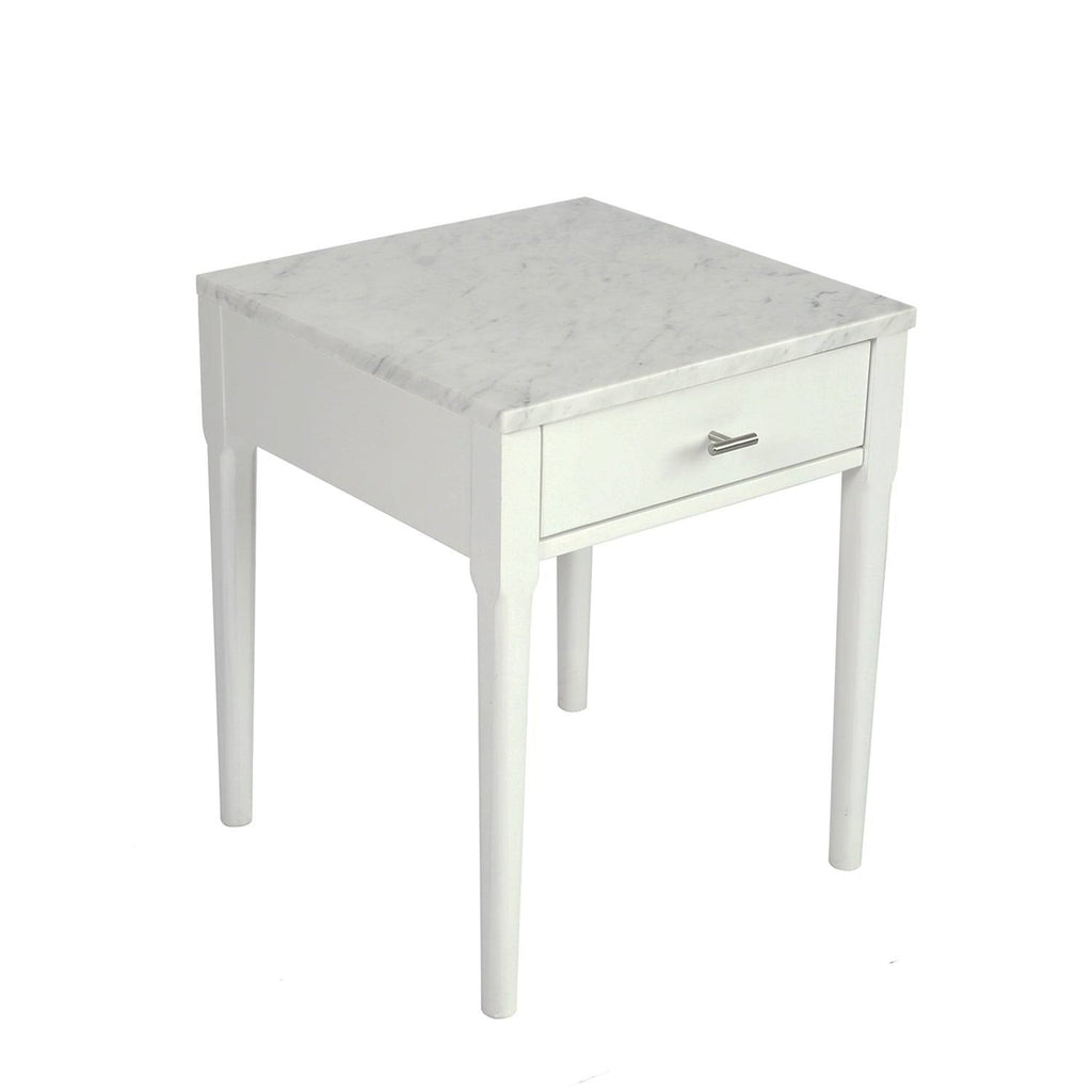 Square Italian Carrara White Marble Side Table with Legs - Tan G8240