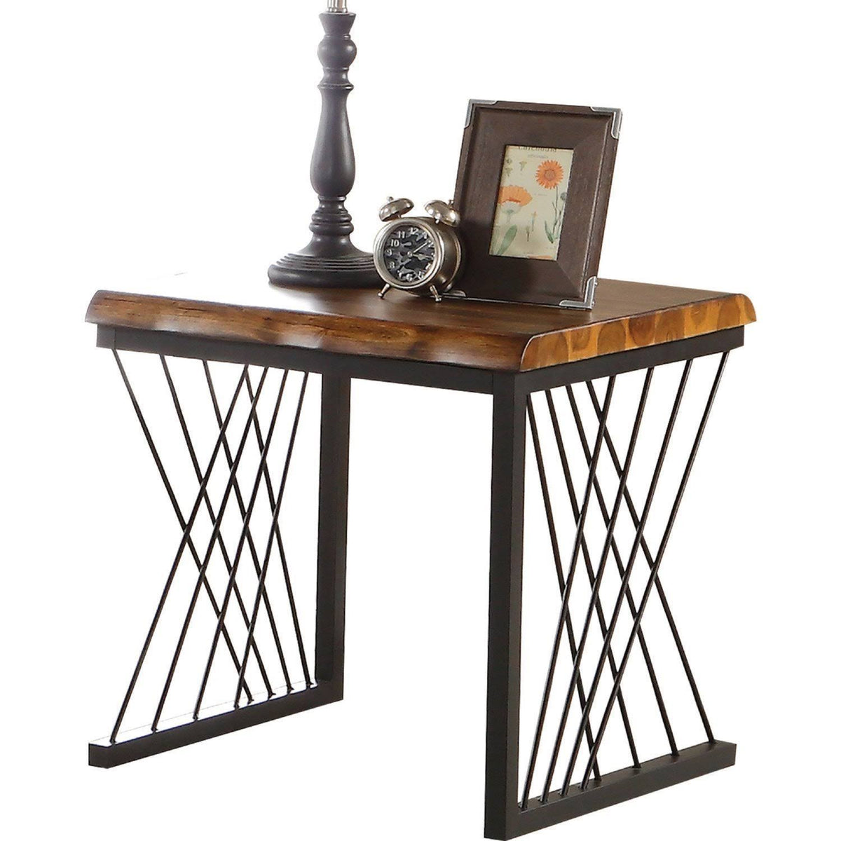 Antique Oak & Black End Table Q35214