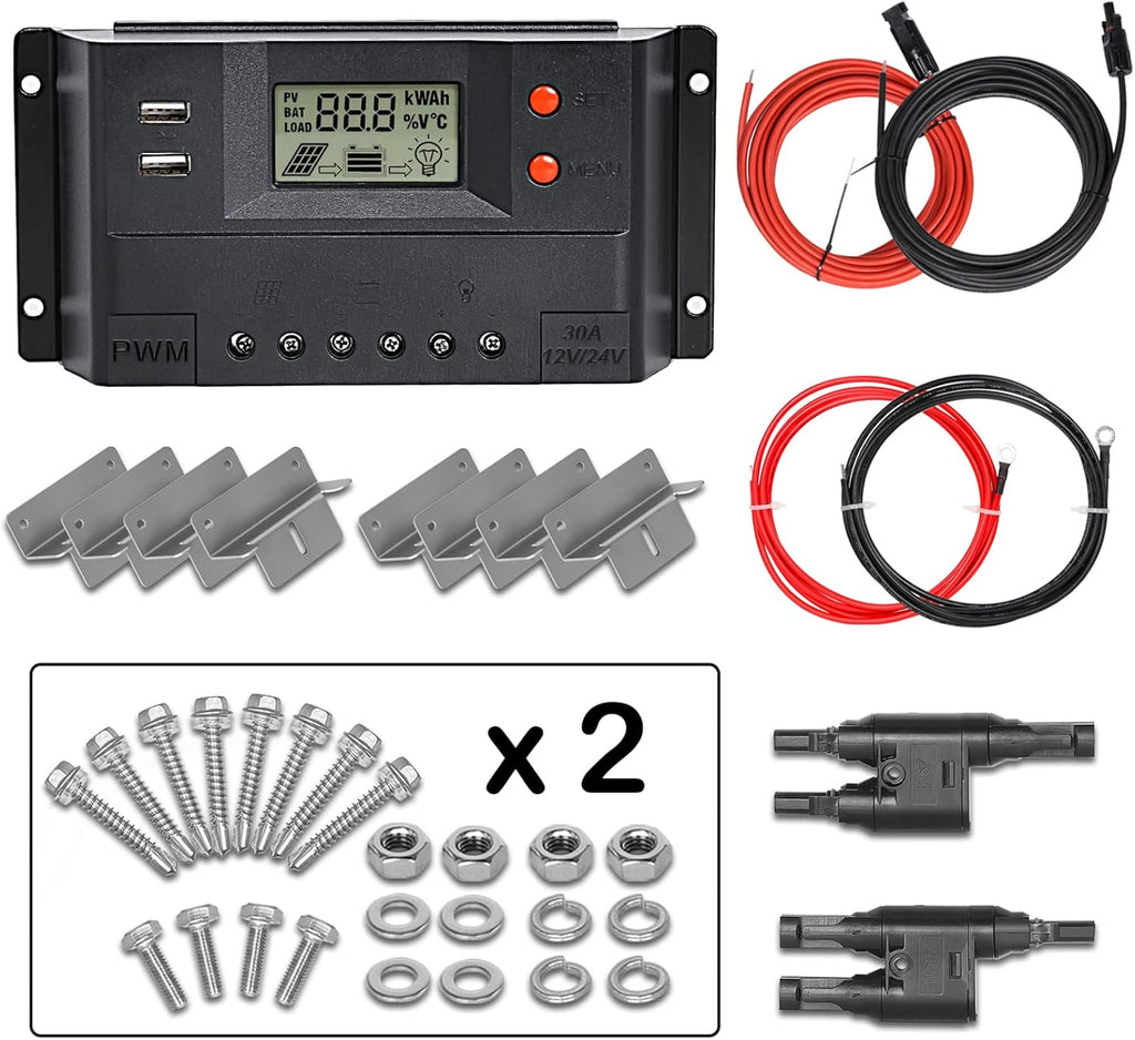 12 Volt 200 Watt Monocrystalline Solar Panel Starter Kit Y749777
