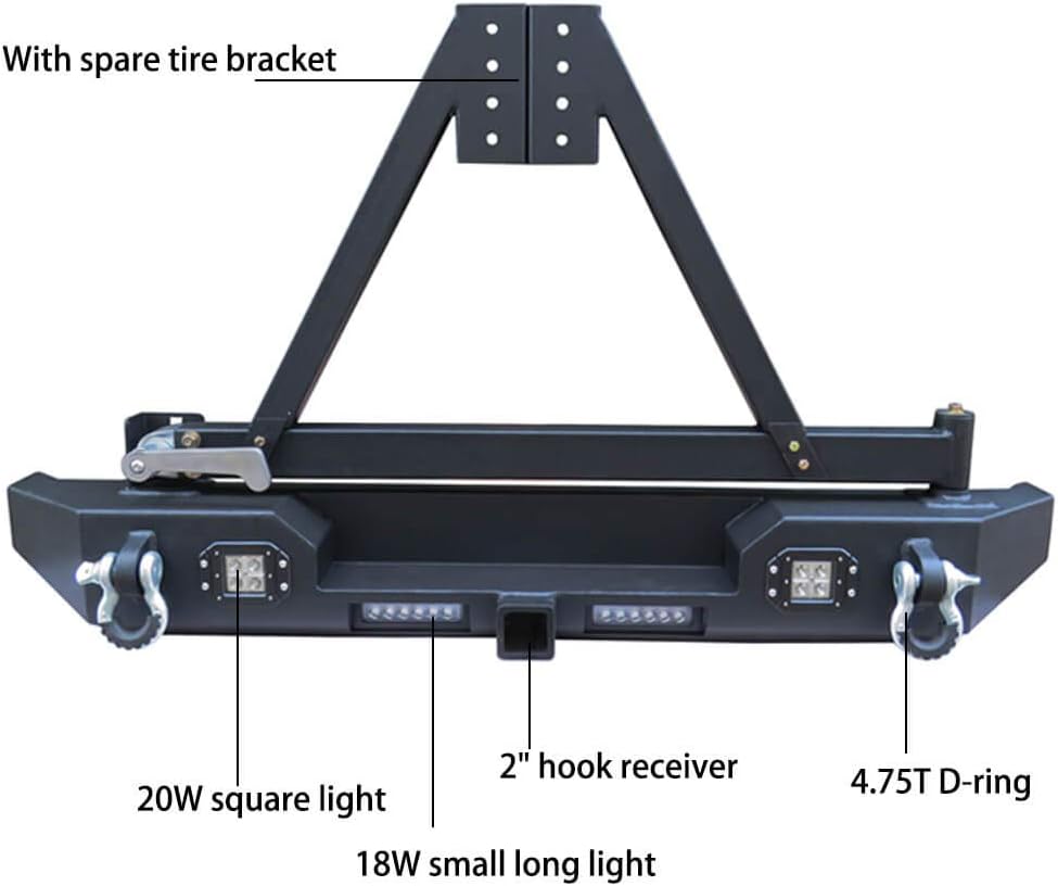 Front and Rear Bumper with Textured Black LED Lights Winch Plate Tire Carrier C264187
