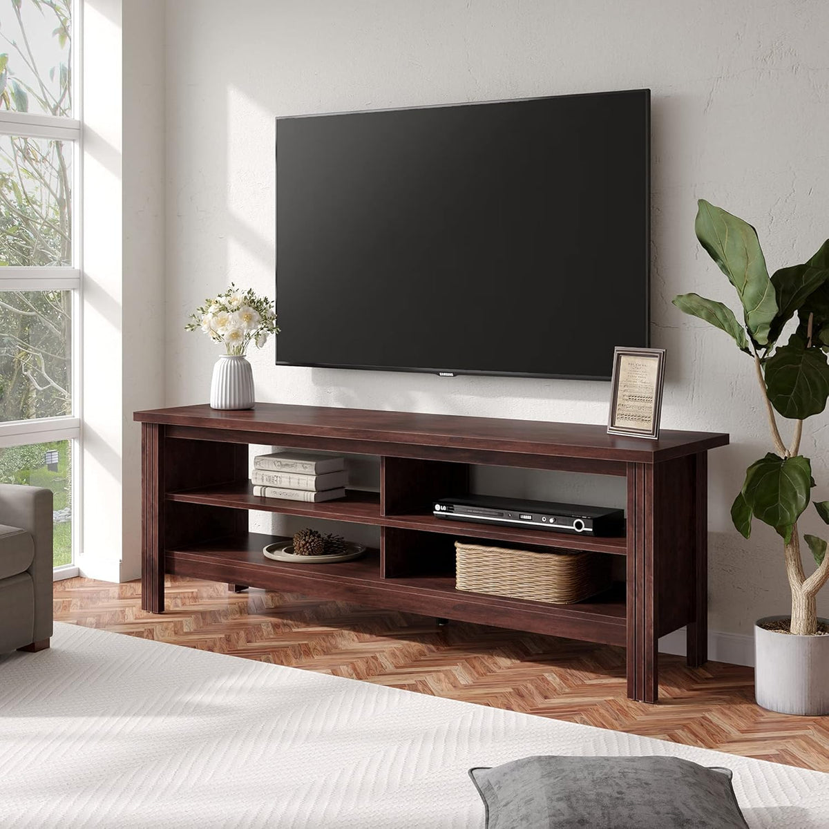 Black 75 Inch Fireplace TV Stand with Storage B986