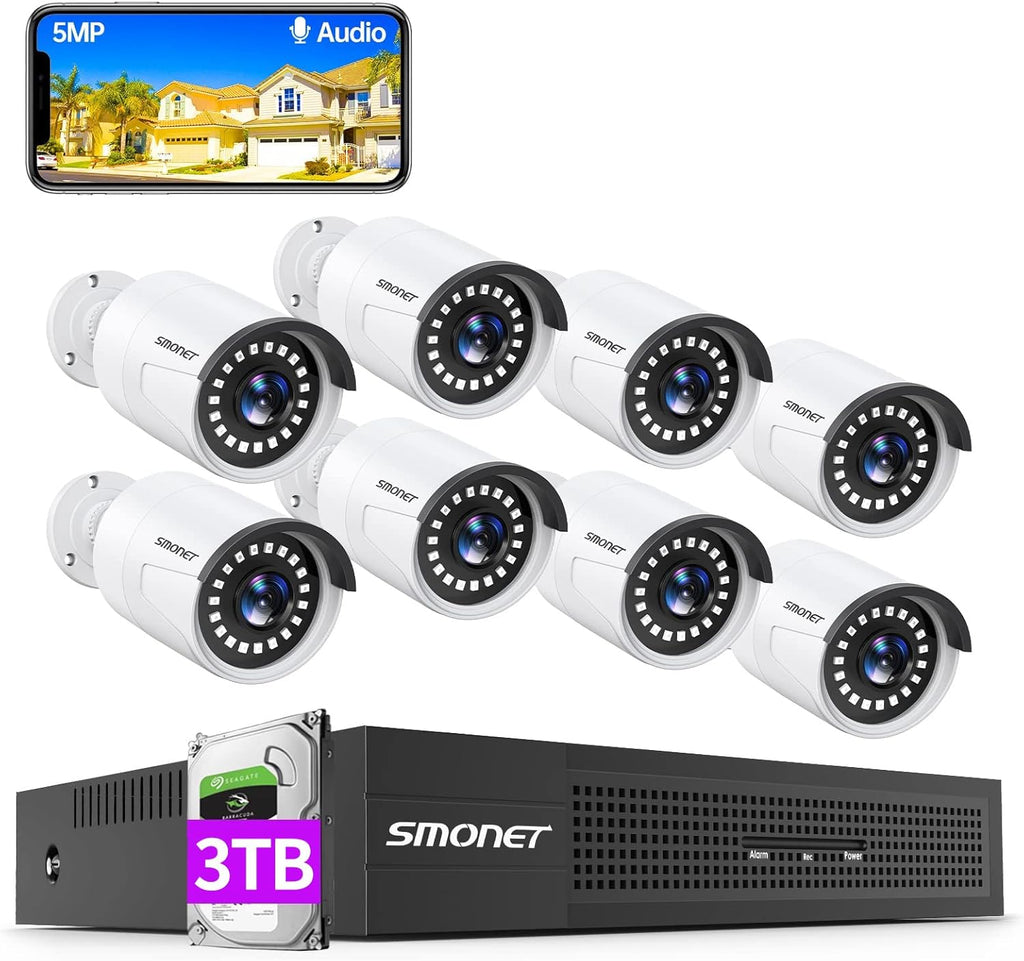 5MP PoE Security Camera System with Audio 3TB Hard Drive S916143