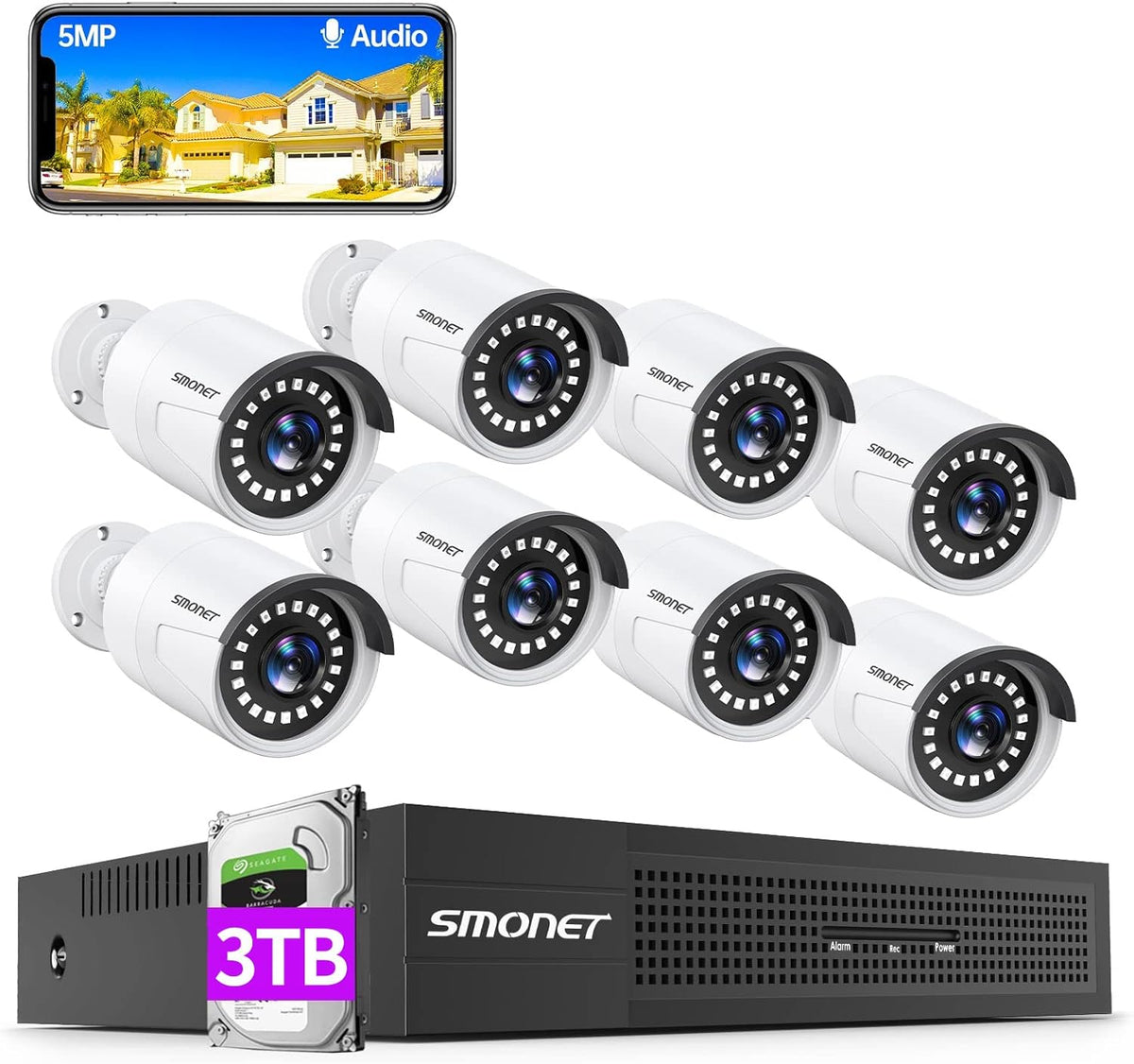 5MP PoE Security Camera System with Audio 3TB Hard Drive S916143