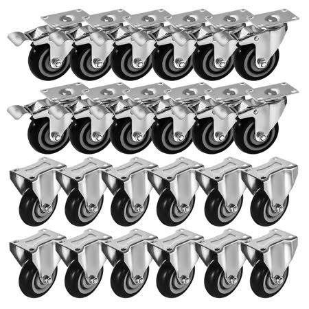 24 Pack 4 inch Caster Wheels Swivel with Brake Black Poly H61790