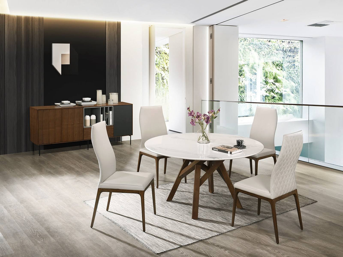 Light Gray Leather Dining Chair with Walnut Wood Legs B227053