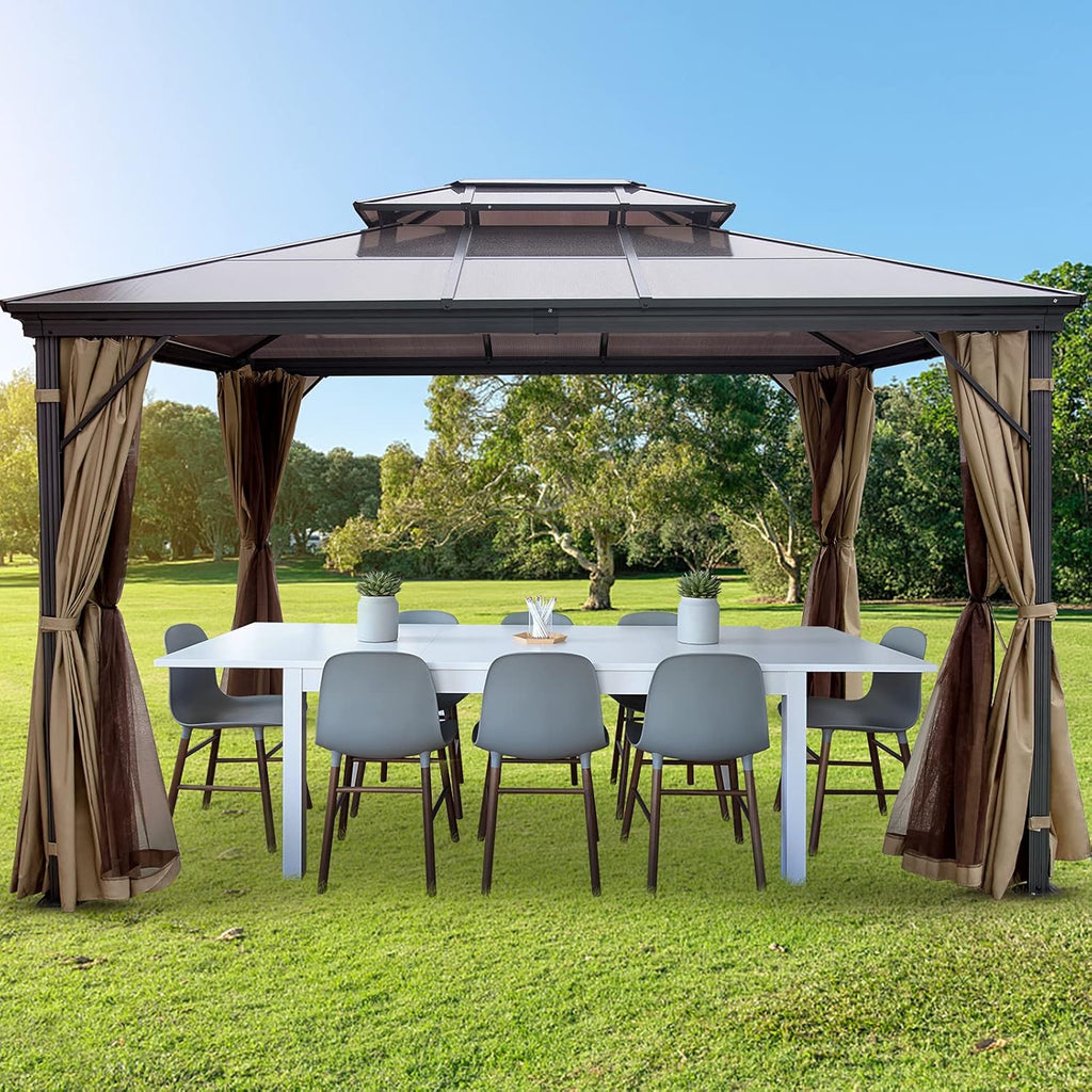 10' x 10' Polycarbonate Hardtop Aluminum Gazebo with Netting T58548