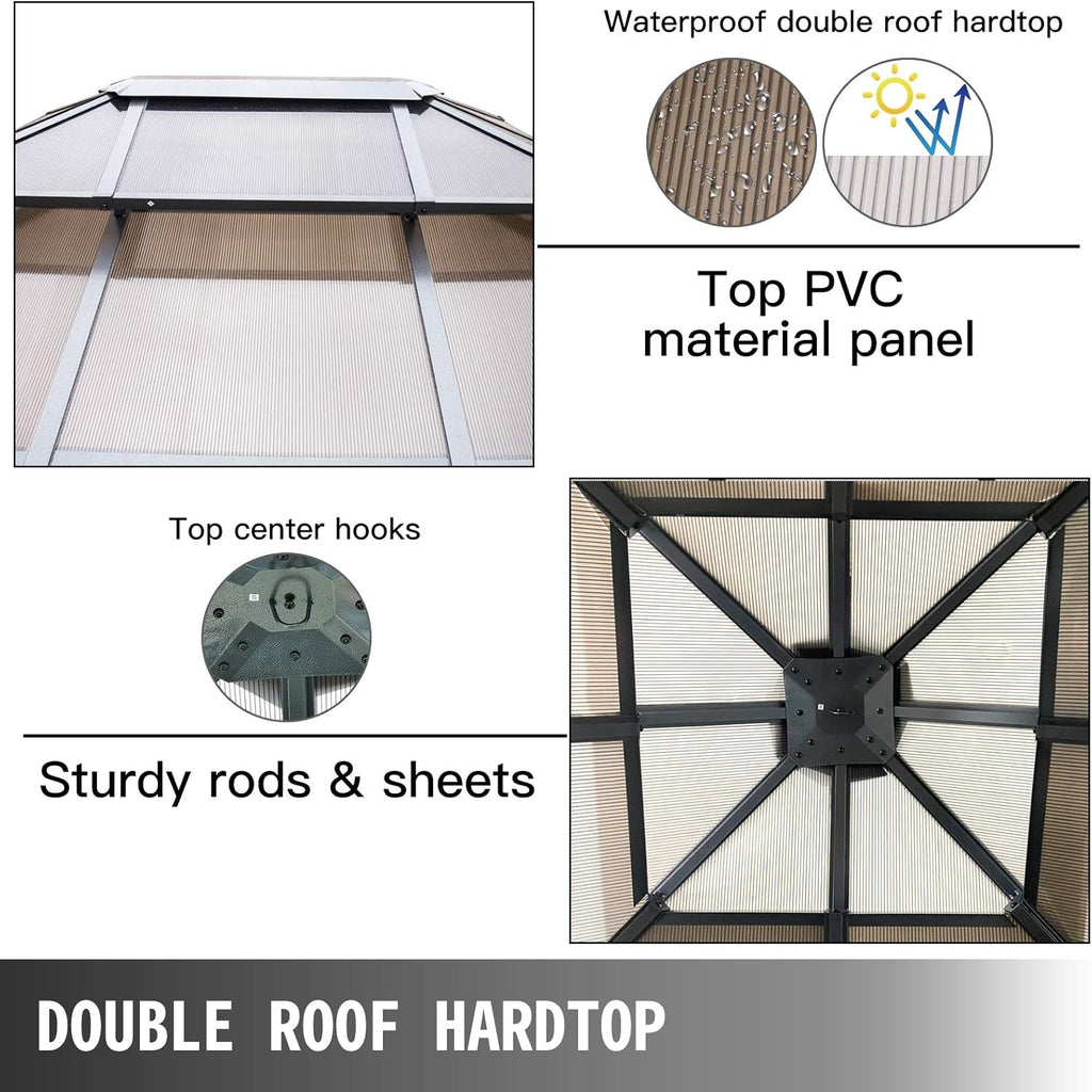 10' x 10' Polycarbonate Hardtop Aluminum Gazebo with Netting T58548