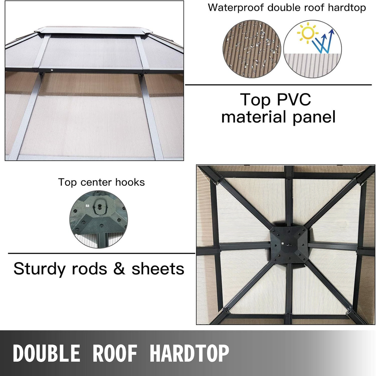 10' x 10' Polycarbonate Hardtop Aluminum Gazebo with Netting T58548