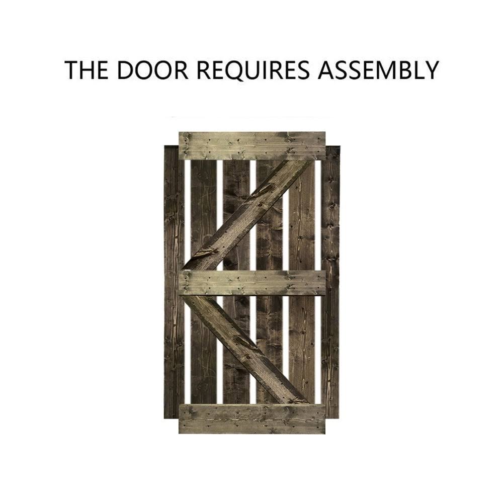 36 in. x 84 in. Gray Stained Knotty Pine Wood Interior Sliding Barn Door with Hardware Kit T220955