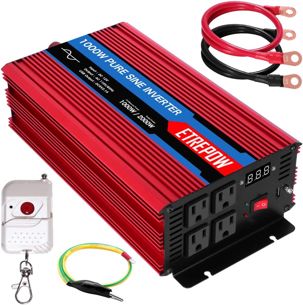 1000 Watt Pure Sine Wave Power Inverter 12V DC to 110V AC I121290