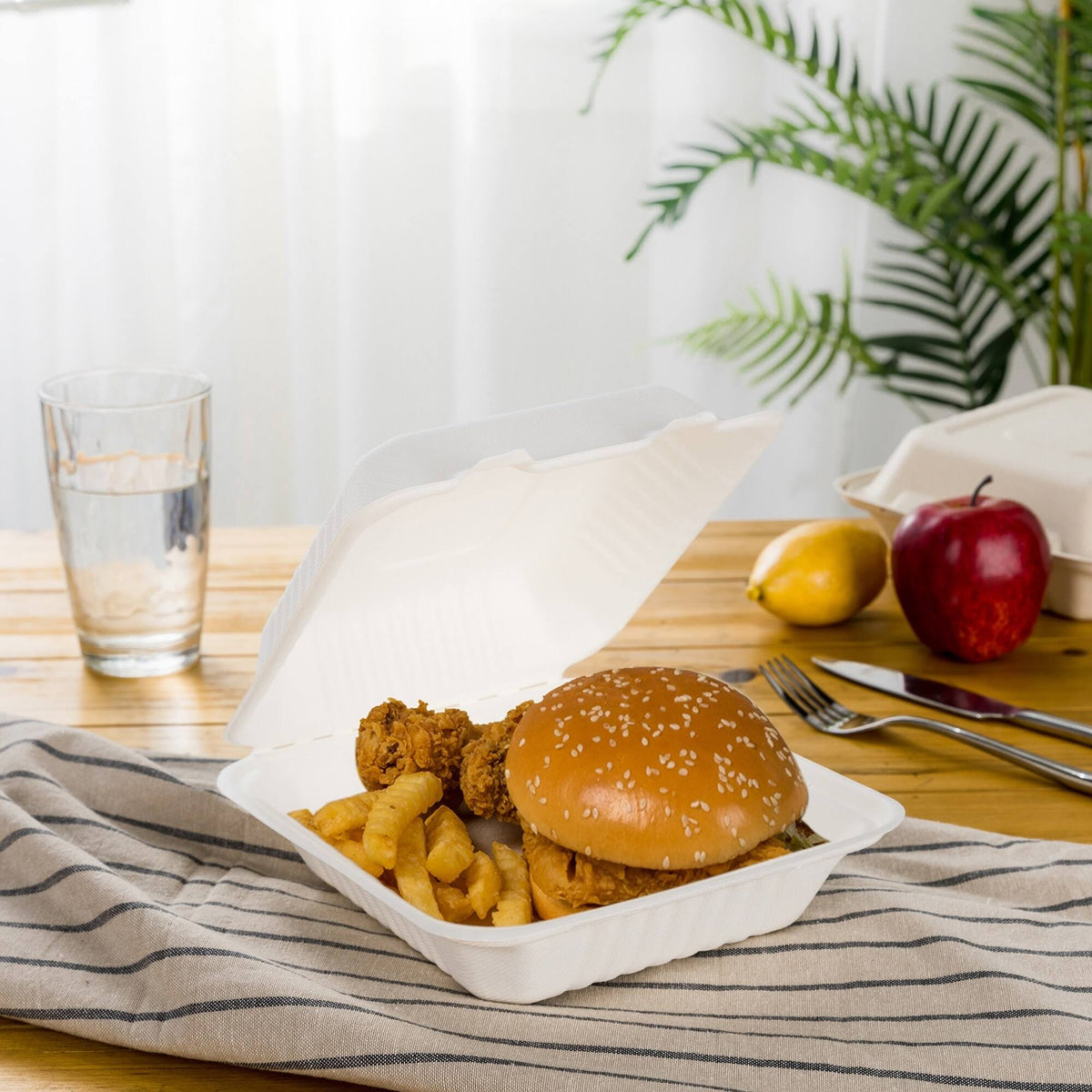 9 inch Compostable Sugarcane Clamshell Containers, 300 Pack V286