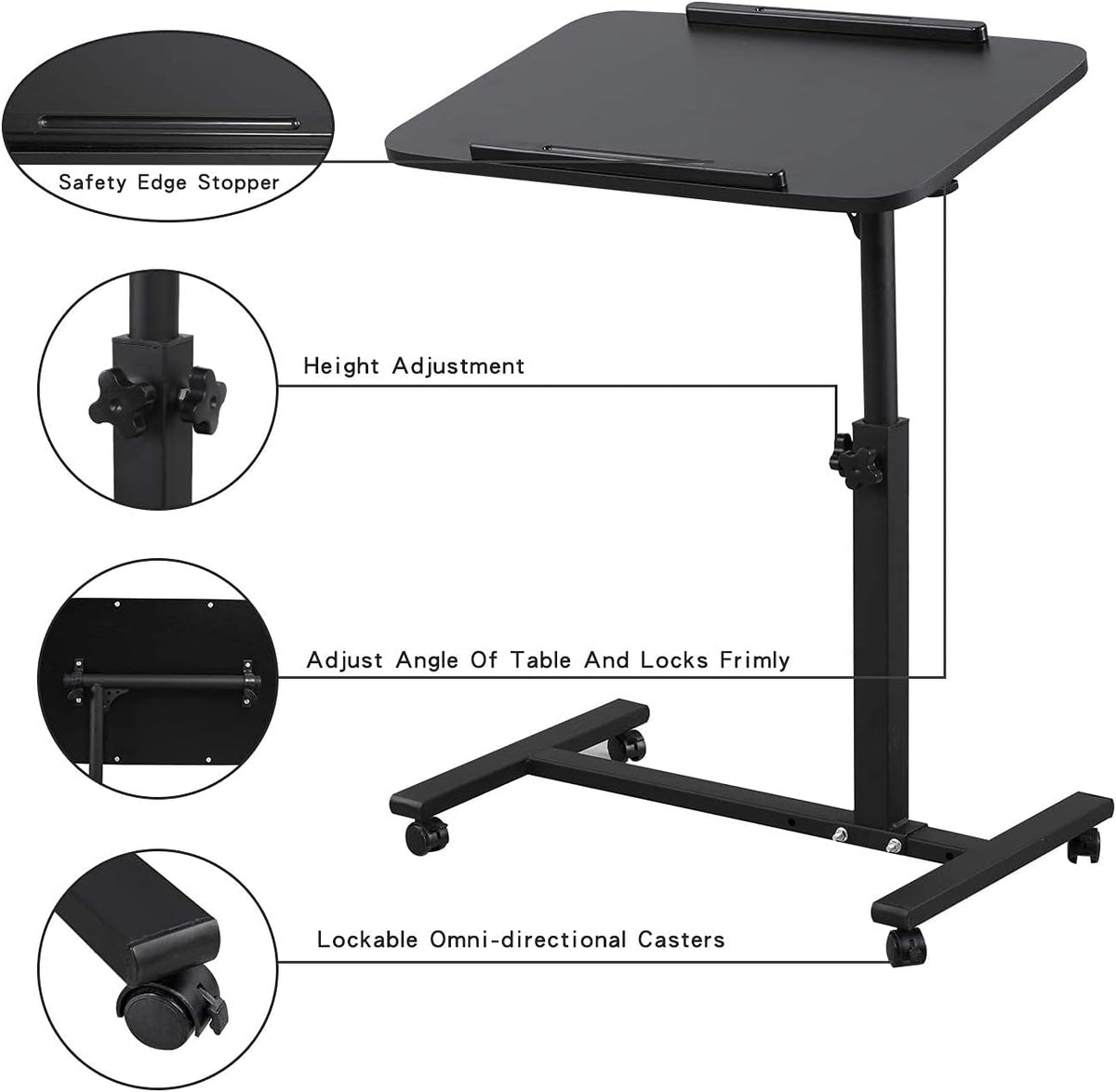 Adjustable Overbed Bedside Table with Wheels C70252