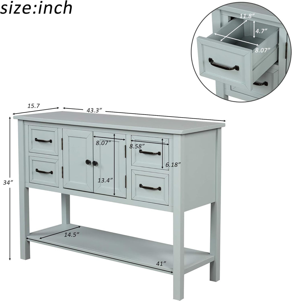 Green Wood Console Table with Drawer and Bottom Shelf S64167
