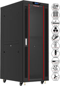 42U Locking Server Rack Cabinet on Wheels with Shelf and Cooling Fan S17255