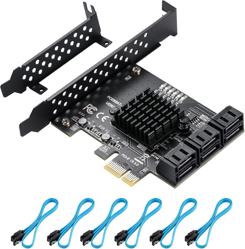 PCIE 1X 10 Ports 6 Gbps SATA 3.0 Expansion Card with Low Profile Bracket and 10 SATA Cables V146720