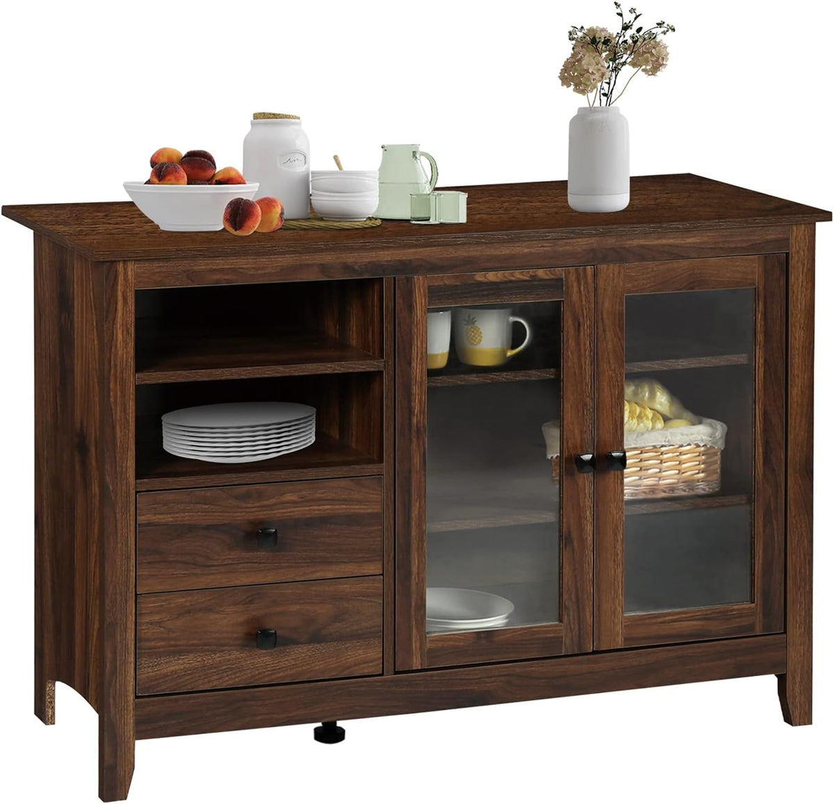 Gray Wood Buffet Sideboard with Glass Doors Z739678